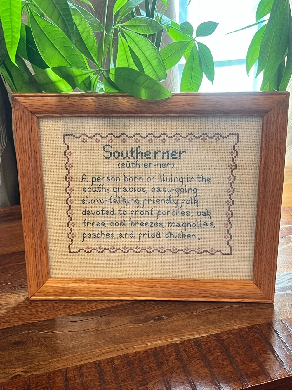 Framed ‘Southerner’ Cross Stitch Wall Art - Blue and Brown